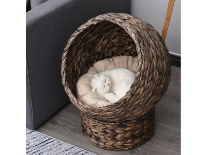 Pelíšek pro kočky ratanový BALL 50 x 42 x 60 cm tmavě hnědá