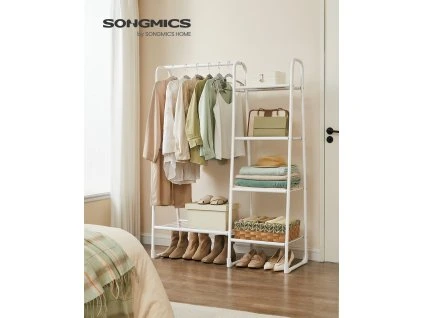 Věšák na oděvy s pěti policemi 102 x 153 cm bílá