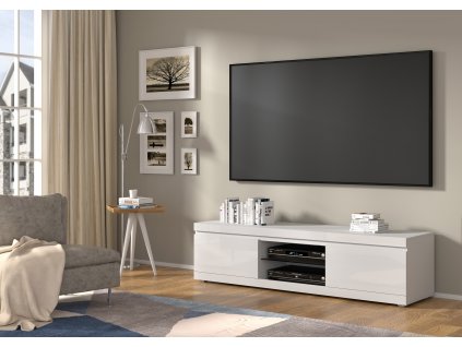 Televizní stolek NET 180 cm univerzální bílý mat, bílý lesk