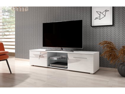 Televizní stolek MOON 140 2K, bílý vysoký lesk
