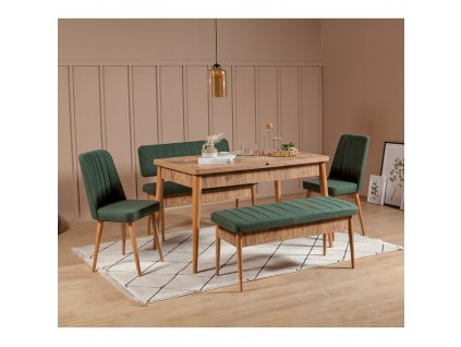 Jídelní set stůl, židle VINA borovice atlantic, zelená