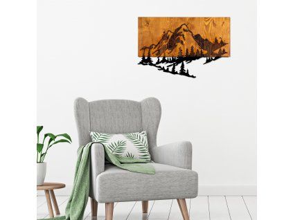 Dřevěná nástěnná dekorace HORY A LES kov MDF