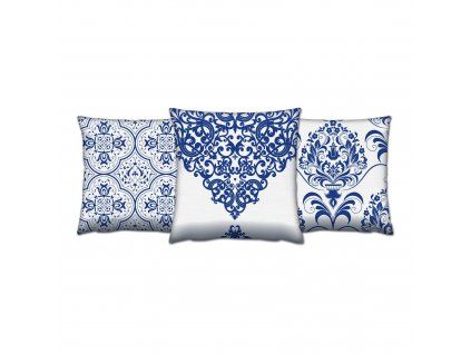 Dekorační polštářky MODRÝ FOLKLOR 43 x 43 cm bavlna/polyester