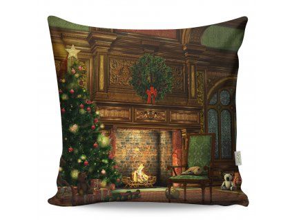 Polštář VÁNOČNÍ KRB 43 x 43 cm bavlna/polyester