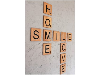 Dřevěná nástěnná dekorace HOME SMILE LOVE polydřevo 15 cm