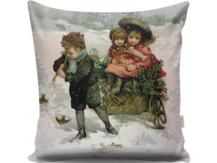 Dekorační polštář DĚTI V ZIMĚ 43 cm bavlna/polyester