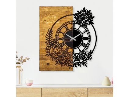 Nástěnné hodiny KVĚTY kov dřevo 58 cm
