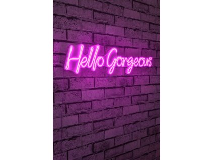 Nástěnný dekorační nápis HELLO GORGEOUS s led osvětlením 74 cm růžová