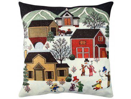 Polštářek ZIMNÍ VESNICE 43 cm polyester-bavlna