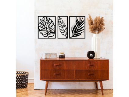 Kovová nástěnná dekorace LISTY 80 cm černá