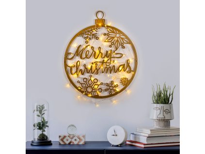 Kovová nástěnná dekorace MERRY CHRISTMAS s led osvětlením 66 cm
