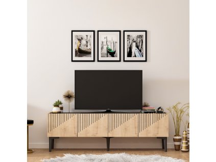 Televizní stolek DRAW safírová dub černá mramor