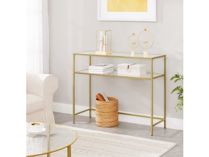 konzolový stolek zlatý rám skleněná deska