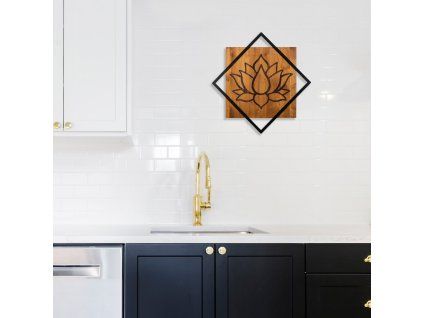 Nástěnná dekorace LOTUS dřevo kov černá