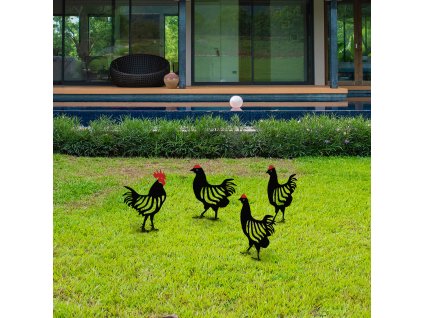 Dekorativní zahradní doplňky CHICKEN FAMILY4 černé