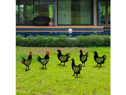 Dekorativní zahradní doplňky CHICKEN FAMILY 6 černé