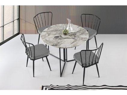 Jídelní stůl YAPRAK bílý mramor černý