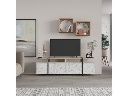 Televizní stěna HANLEY bílý mramor dub
