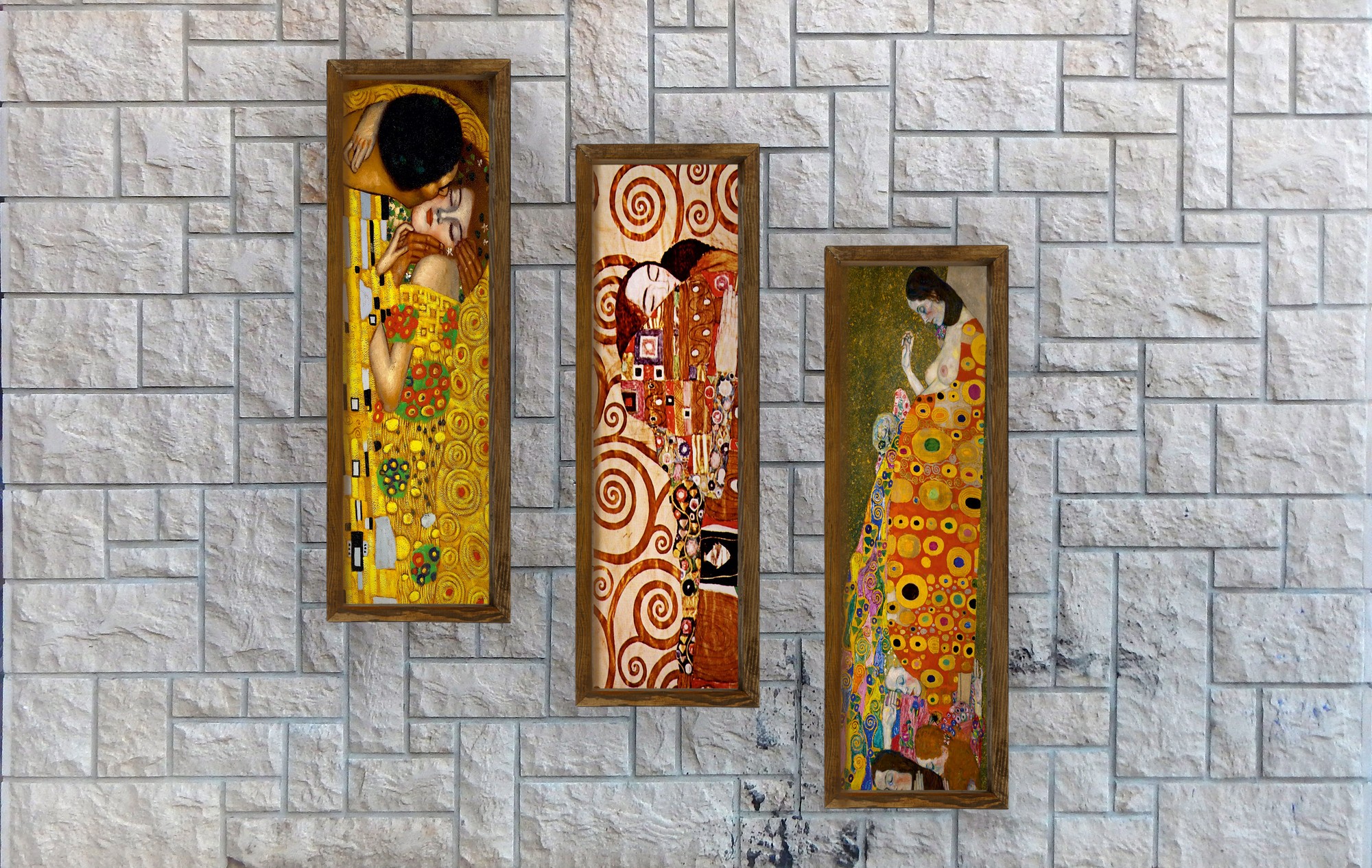 Levně Obraz na MDF s rámem 3ks GUSTAV KLIMT 19 x 70 cm