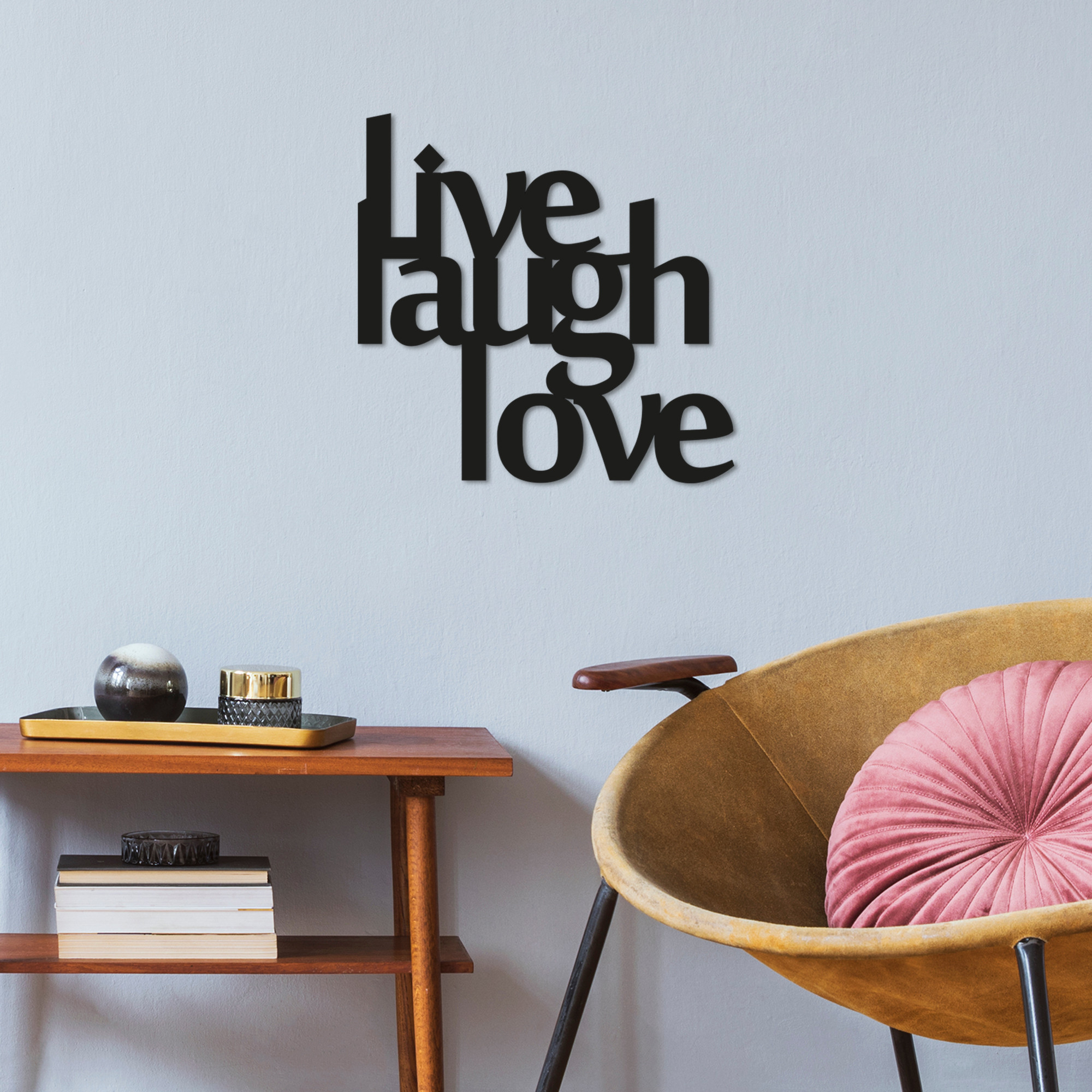 Levně Nástěnná dekorace kov LIVE, LAUGH a LOVE 50 x 50 cm
