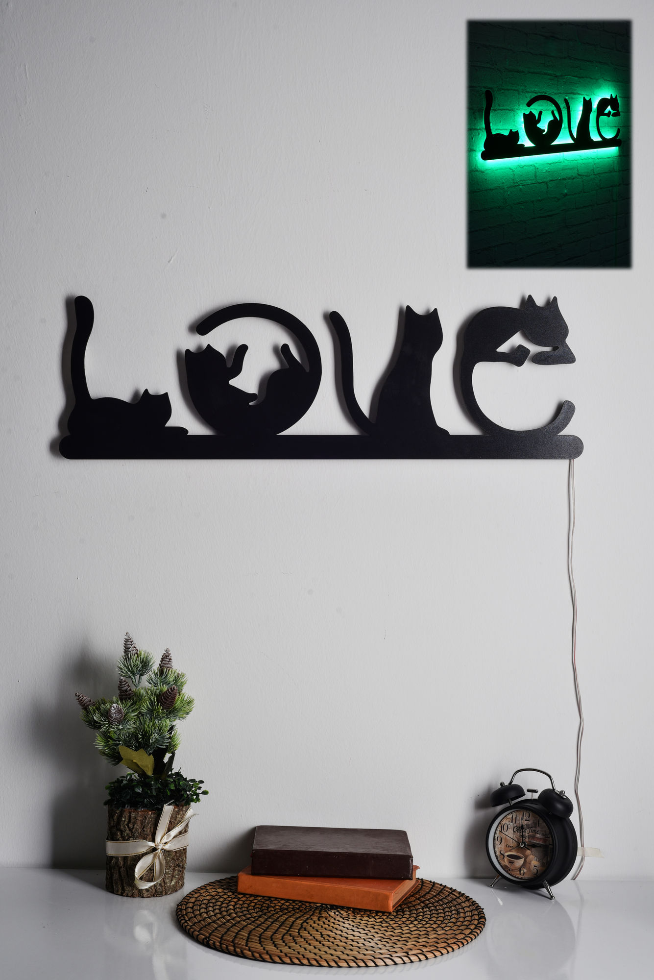 Levně Dekorativní LED osvětlení zelené LOVE kočky