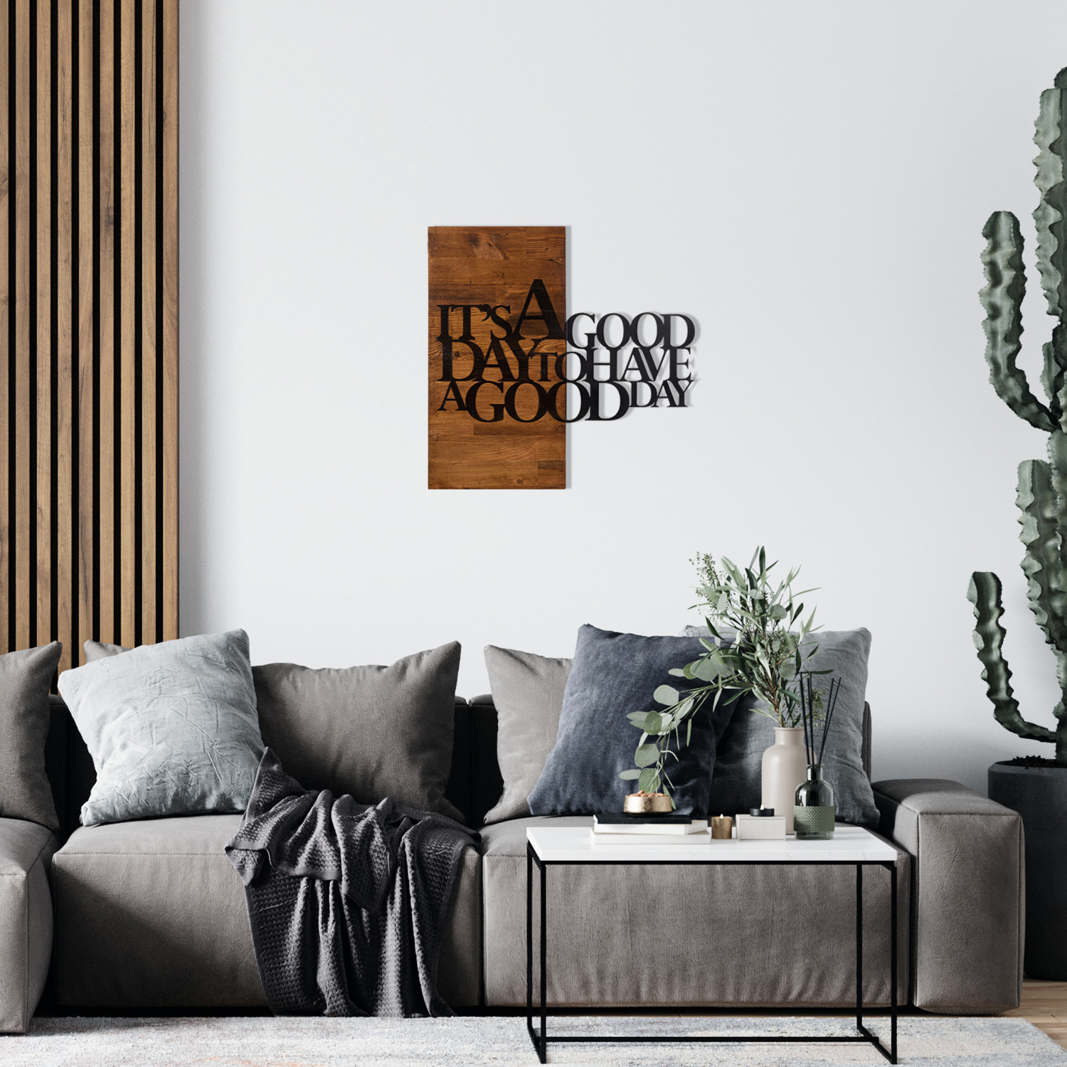 Levně Nástěnná dekorace dřevo IT´S A GOOD DAY 58 x 58 cm