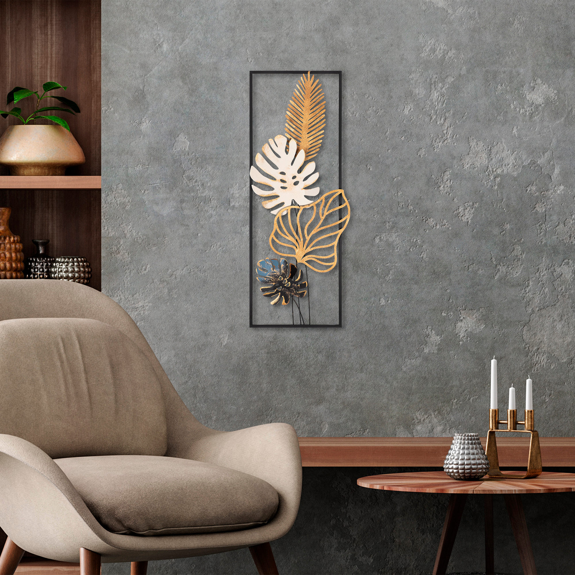 Levně Nástěnná dekorace kov LISTY ROSTLIN 32 x 90 cm
