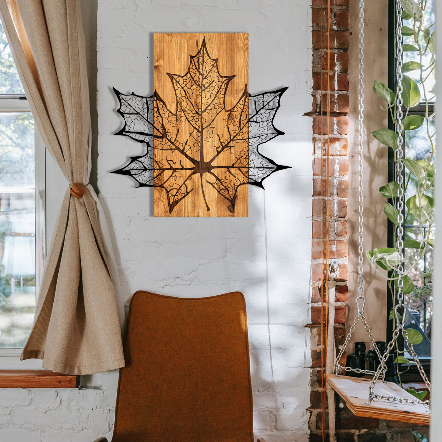 Levně Nástěnná dekorace dřevo JAVOROVÝ LIST 56 x 58 cm