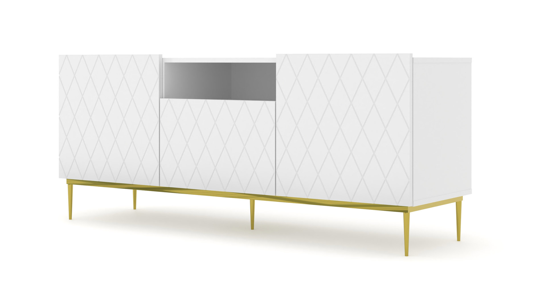 TV stolek DIUNA 145 cm, bílý mat + zlatá