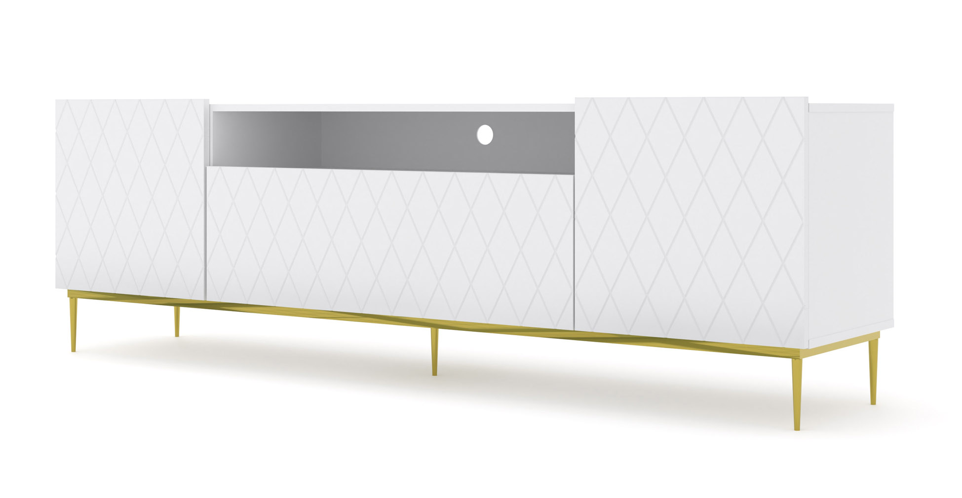 TV stolek Diuna 193 cm, bílý mat+zlatá