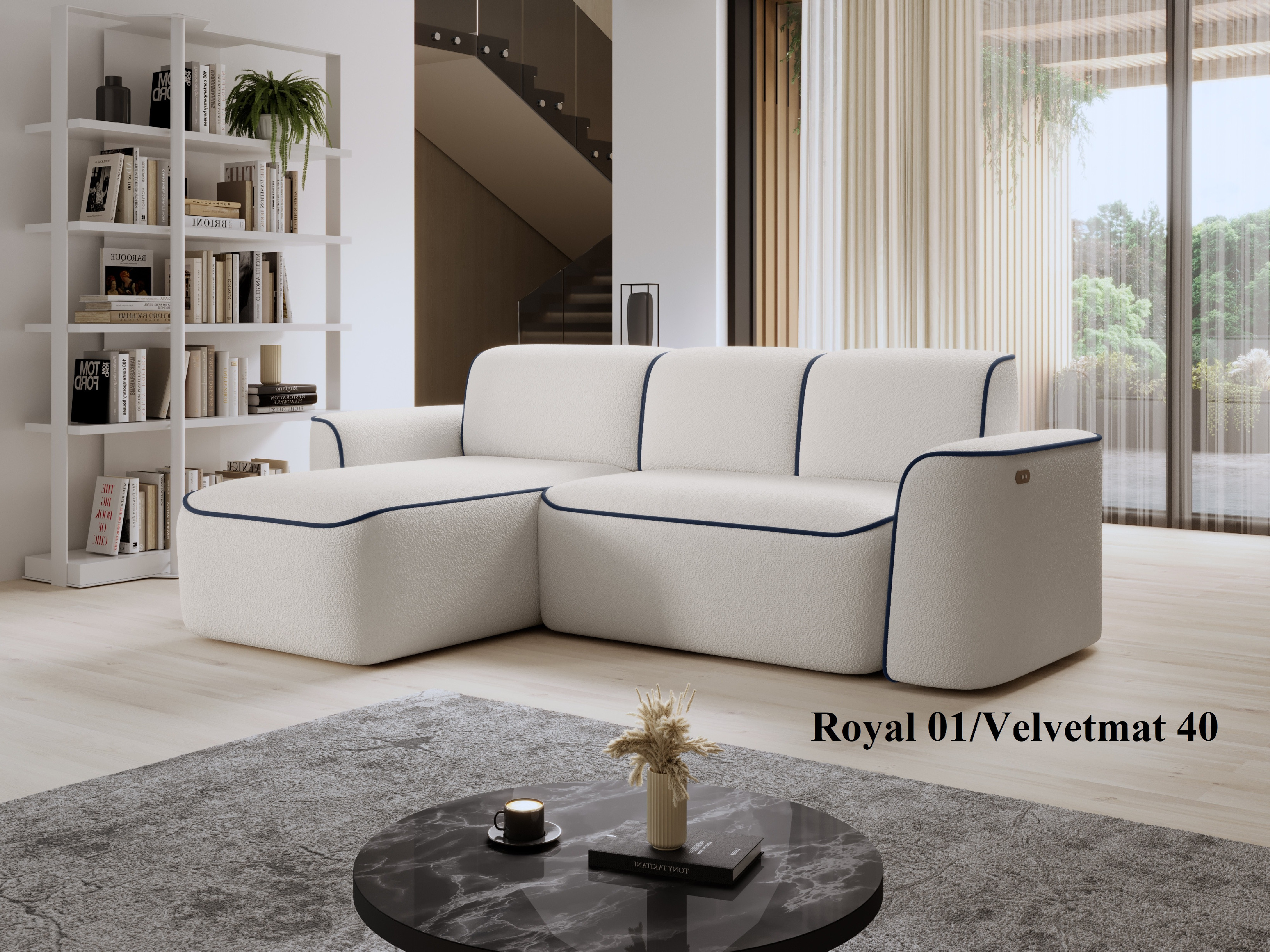 Levně Rohová sedací souprava Ume, levá varianta Royal 01/Velvetmat 40