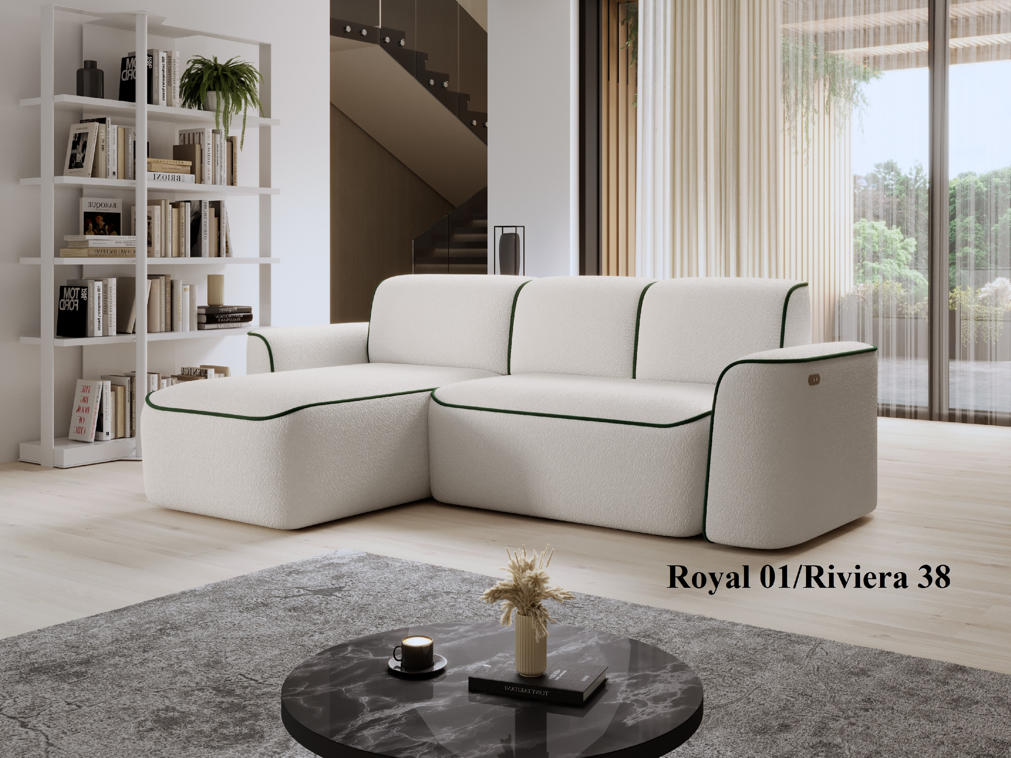 Rohová sedací souprava Ume, levá varianta Royal 01/Riviera 38