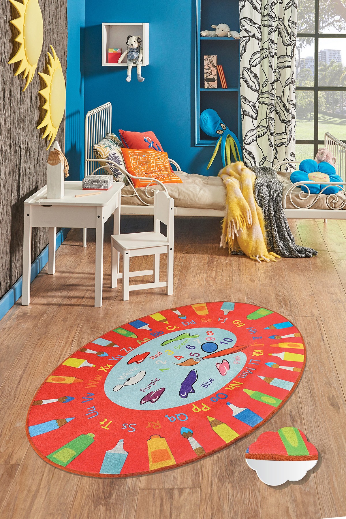 Dětský koberec(100 x 160 cm) PALETTE červený – písmenka a barvičky