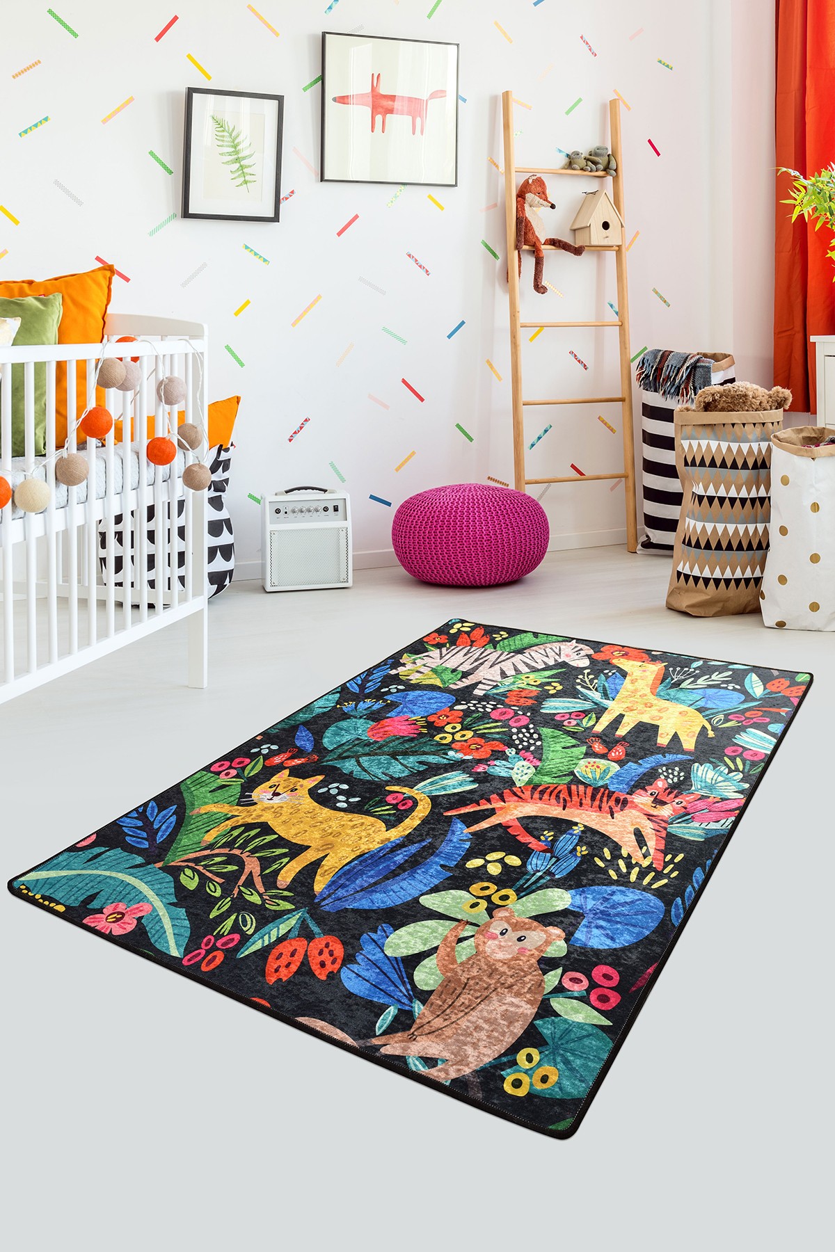 Dětský koberec(100 x 160 cm) ZOO černý