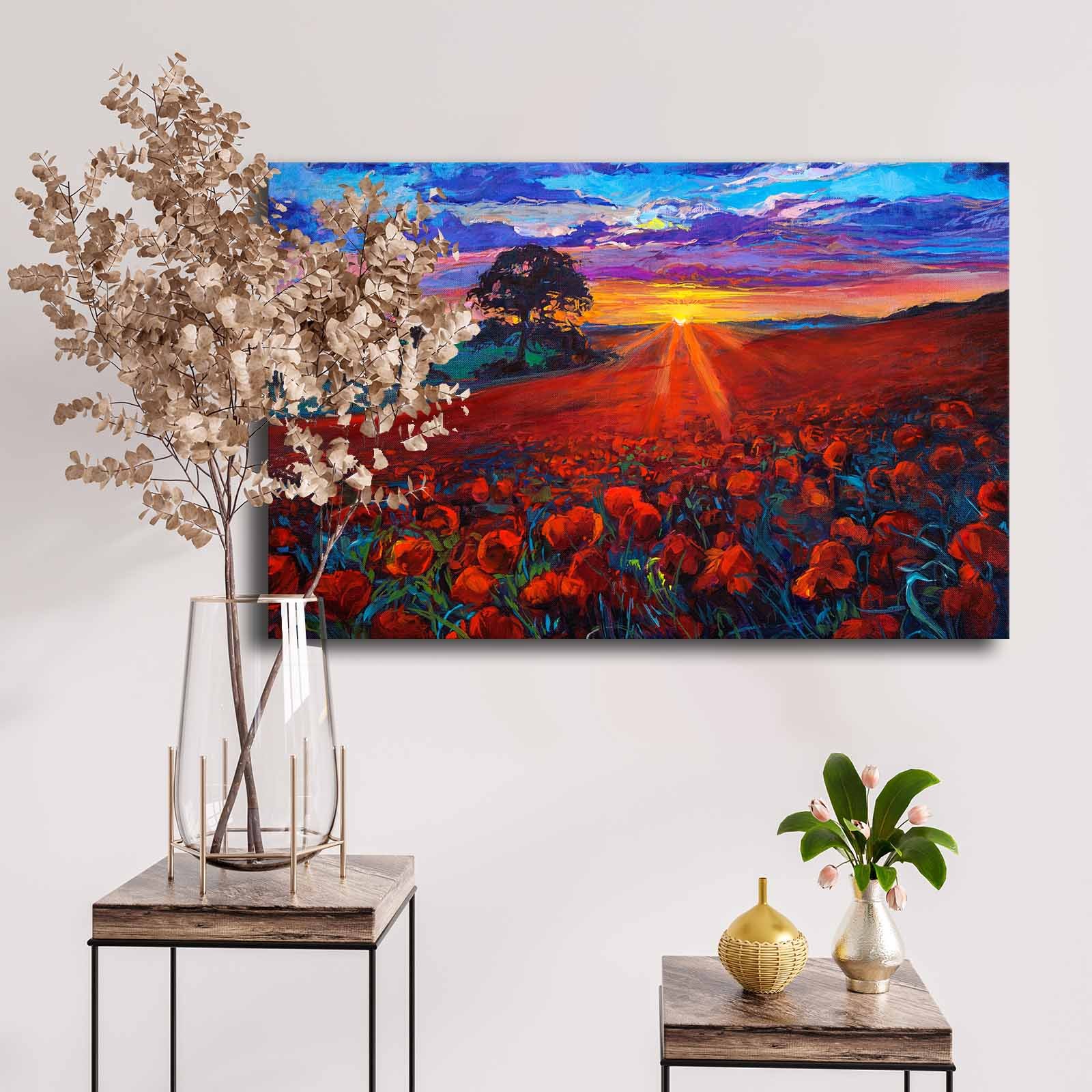 Obraz na plátně Boyan Dimitrov – Západ slunce nad polem Vlčích máků