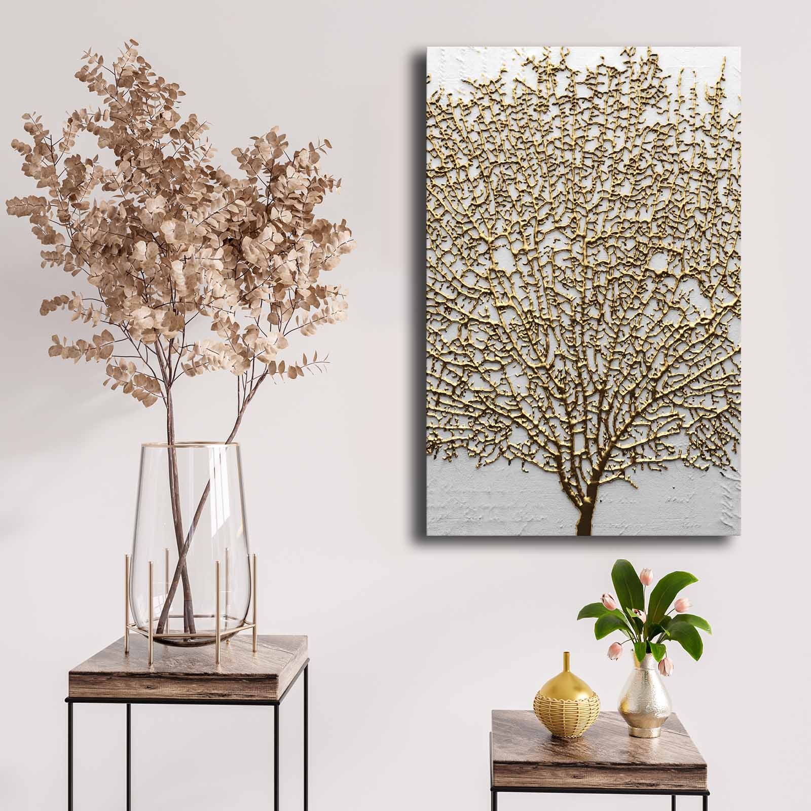 Obraz na plátně Zlatý strom na šedé