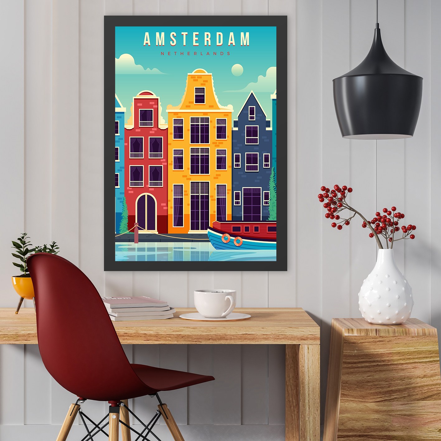 Dekorativní obraz MDF Barevné domy v Amsterdamu