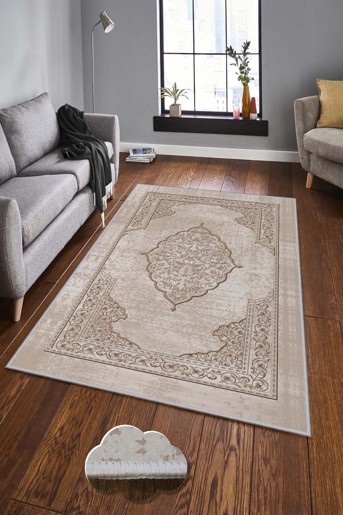 Předsíňový koberec (100 x 300 cm) HMNT690 béžový Rokoko vzor