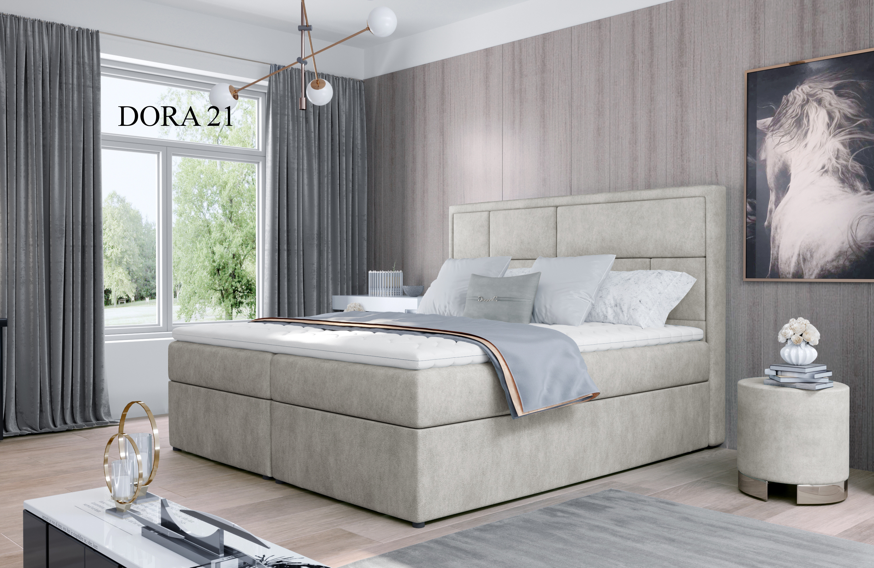Čalouněná postel MERON Boxsprings 140 x 200 cm Provedení: Dora 21