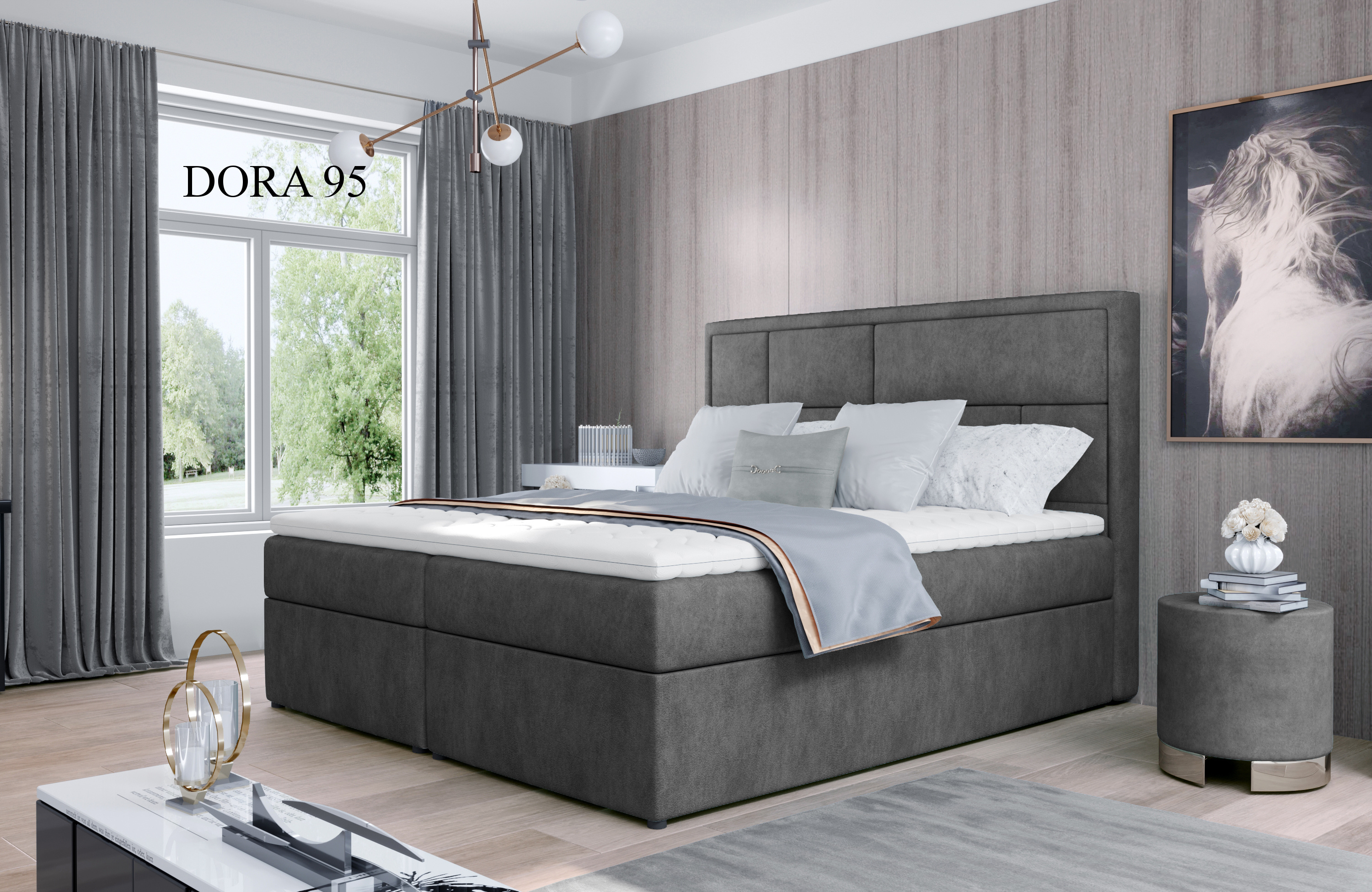 Čalouněná postel MERON Boxsprings 140 x 200 cm Provedení: Dora 95
