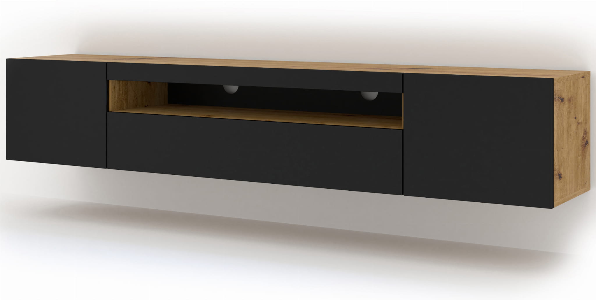 Televizní stolek AURA 200 cm univerzální dub artisan, černý mat
