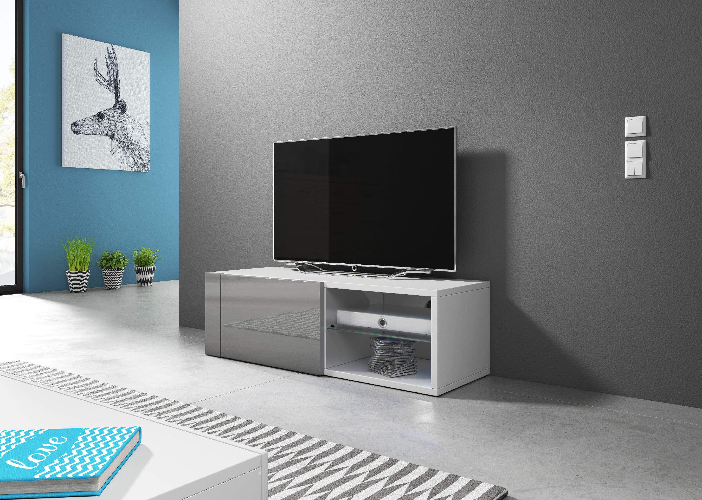 Televizní stolek BEST, bílý/šedý