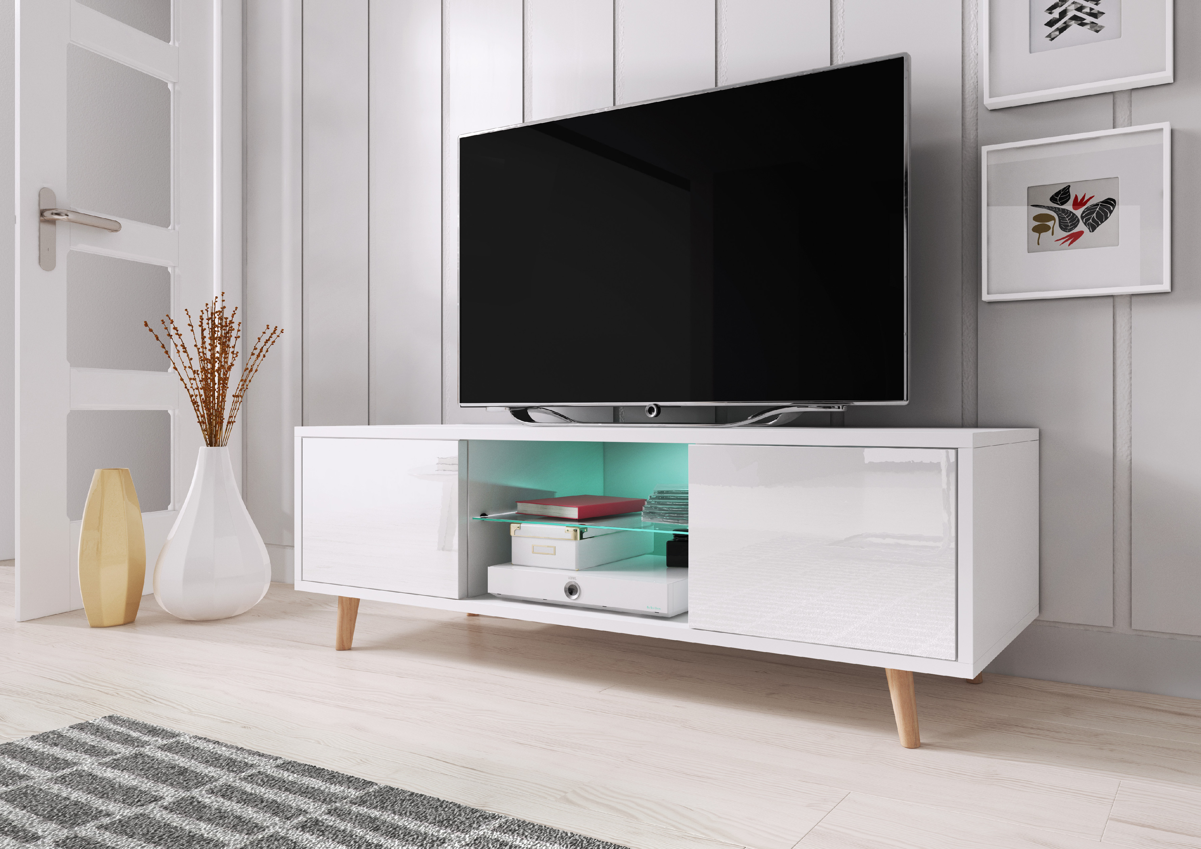 Televizní stolek Sweden bílý s LED osvětlením