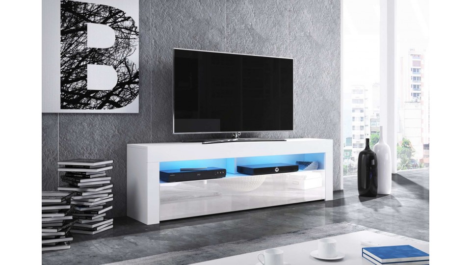 Televizní stolek MEX 140 cm bílý, s LED osvětlením