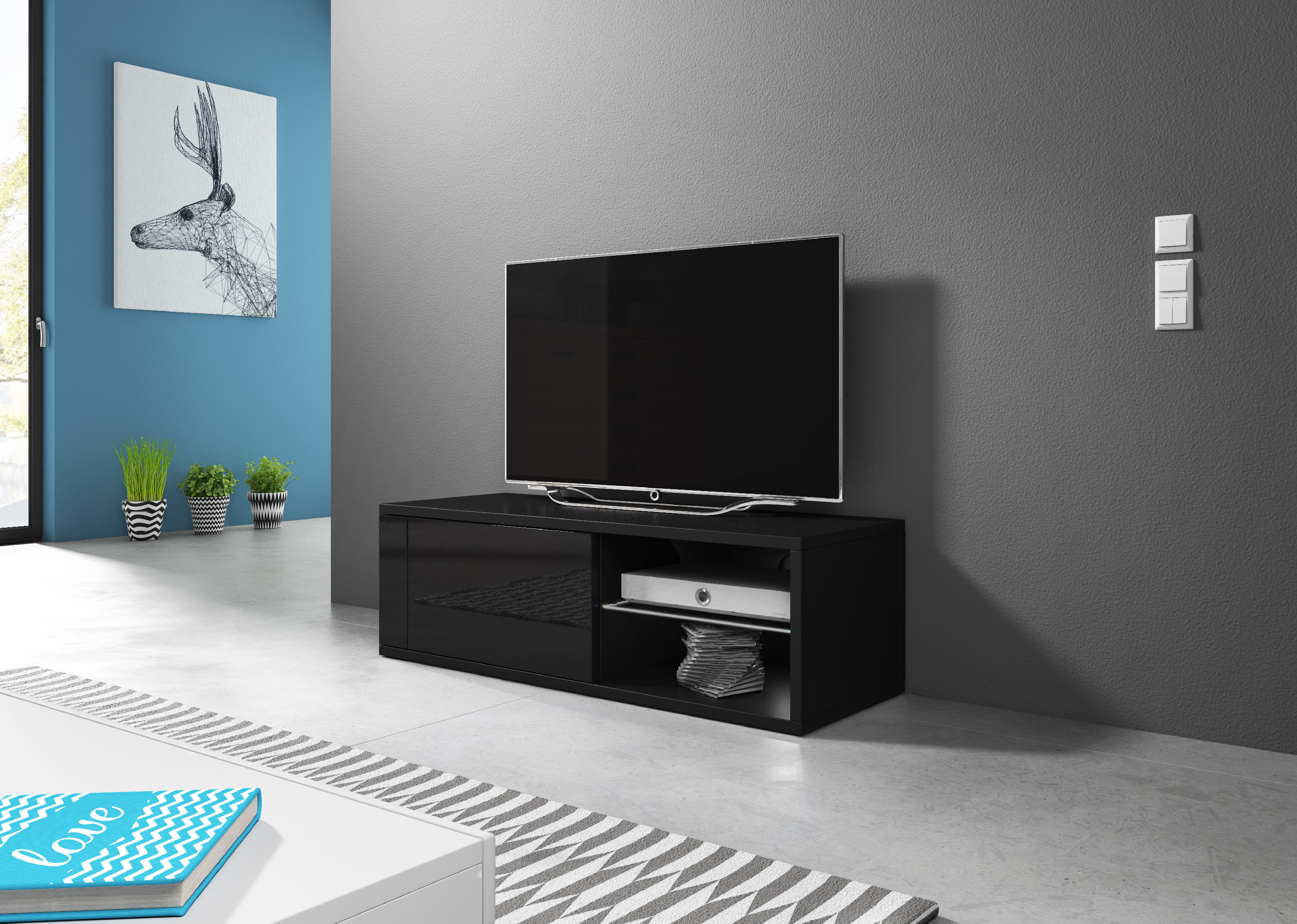 Televizní stolek BEST 100 cm černý/černý lesk