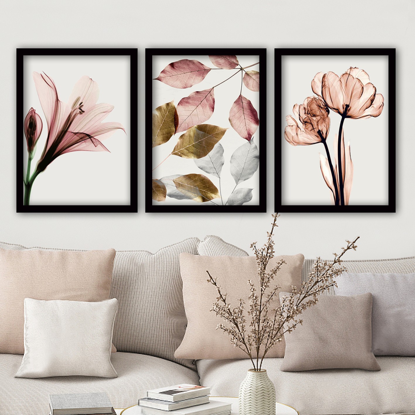 Levně Sada dekorativních obrazů KVĚTY 35 cm růžová