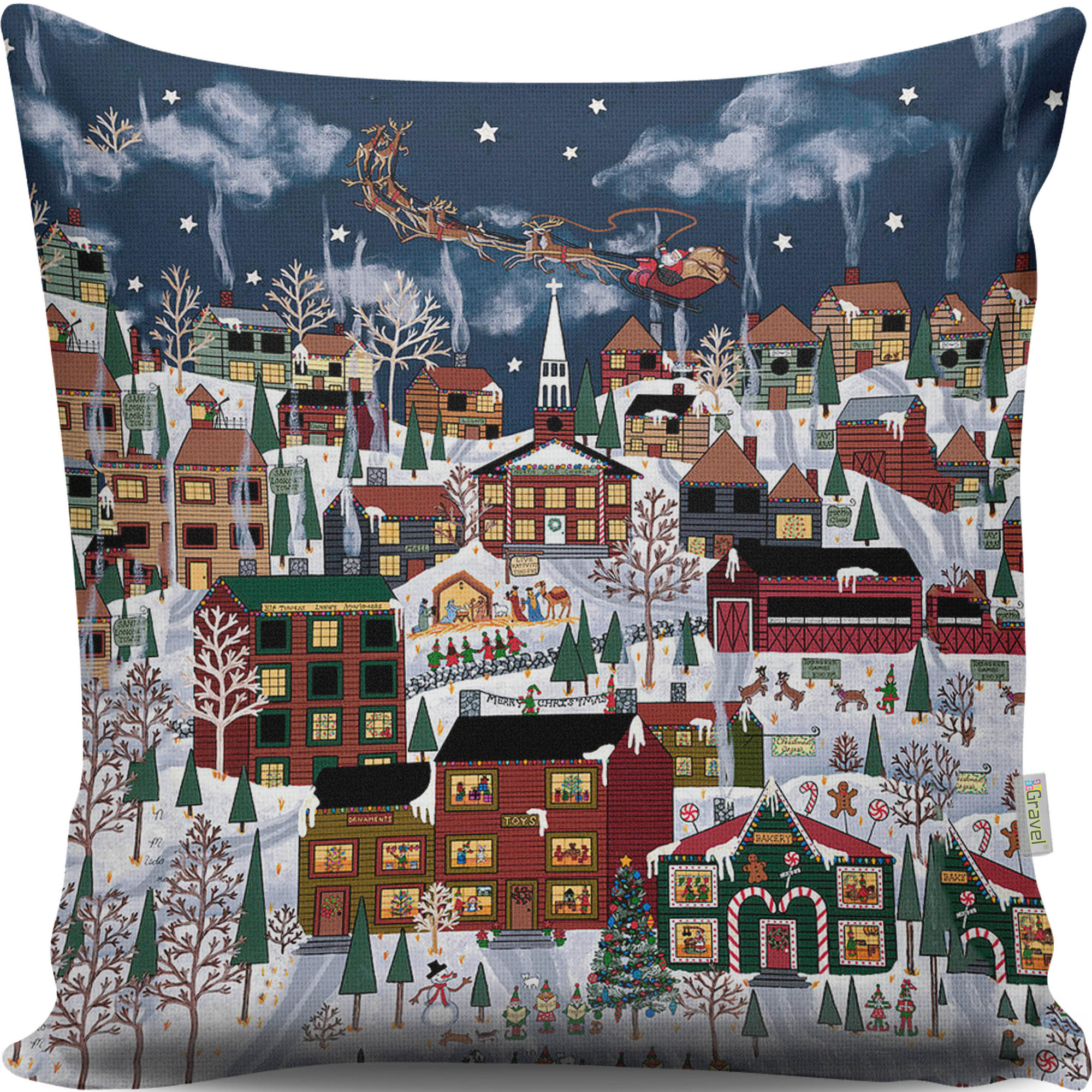 Dekorační polštářek DOMKY 43 cm polyester-bavlna