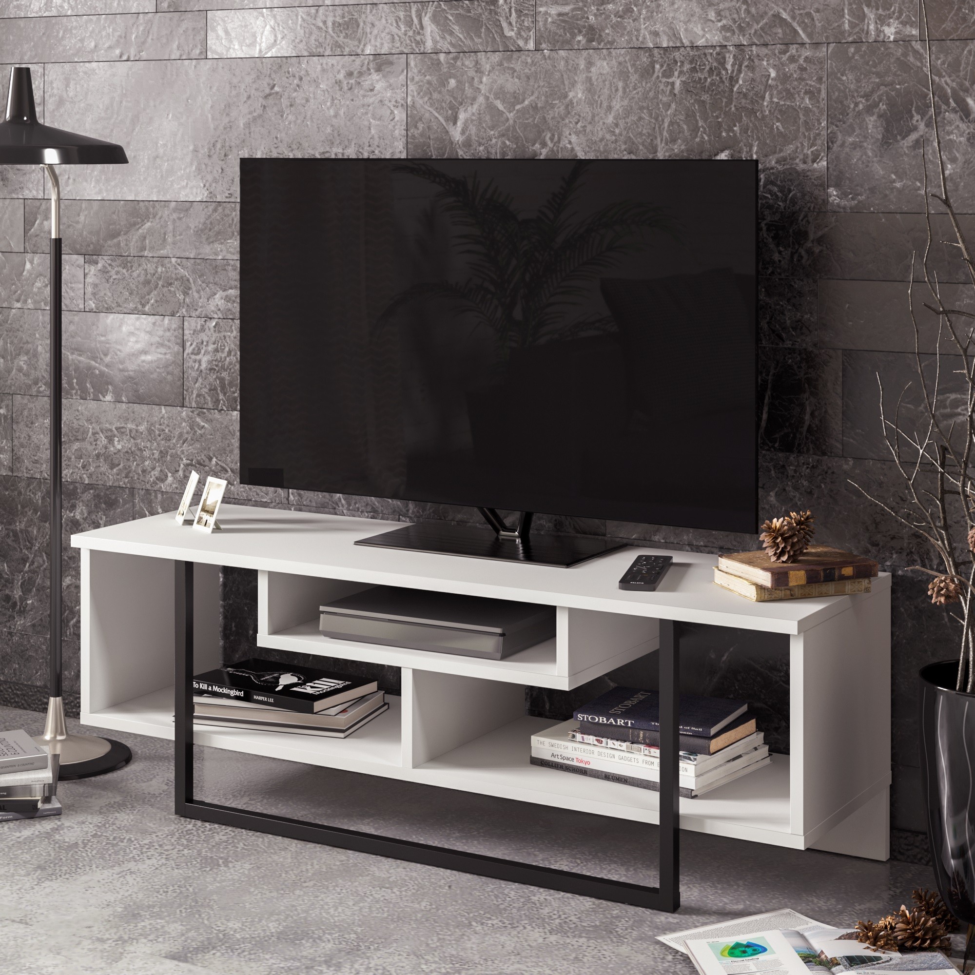 Levně Televizní stolek ASAL 120 bílá černá