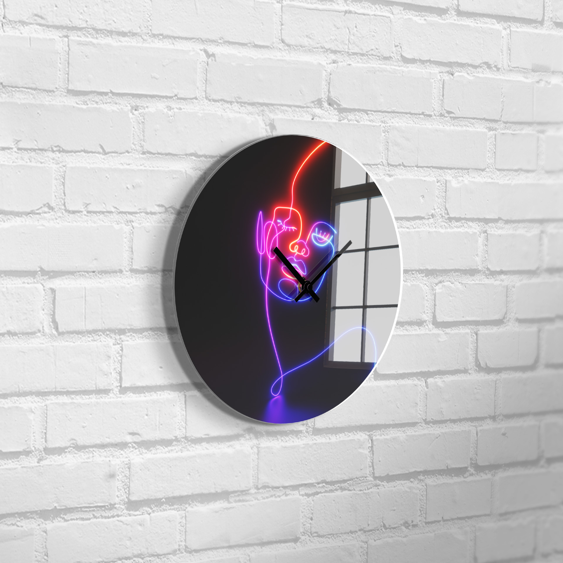 Levně Nástěnné hodiny NEON sklo průměr 30 cm