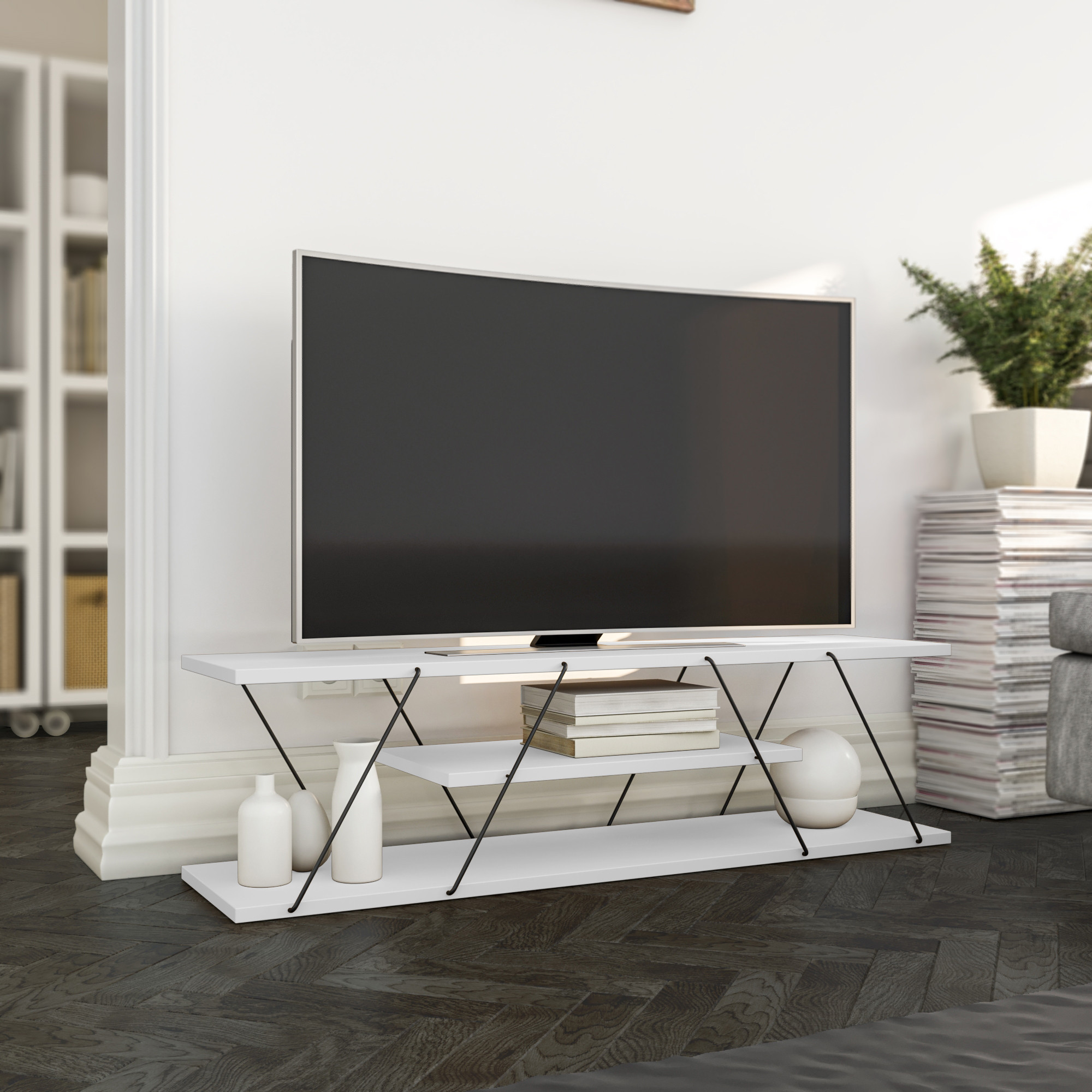 Levně Televizní stolek CANAZ bílý černý
